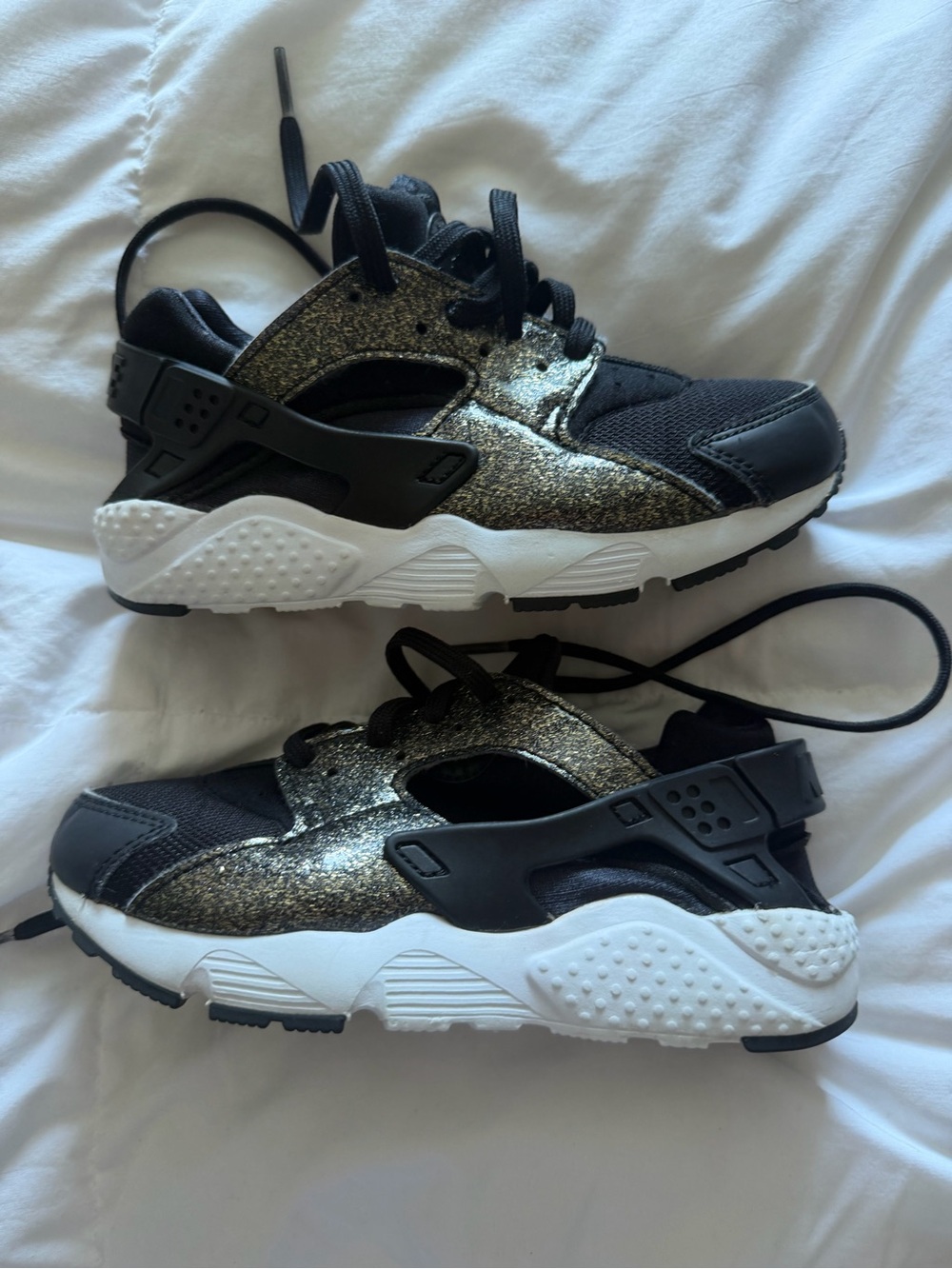Nike Kids Black Sneakers with Gold Glitter Accents